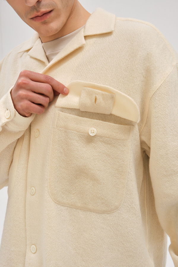 Delikatessen Oversized Shirt with Patched Pockets in Japanese Light Combed Wool Shirt