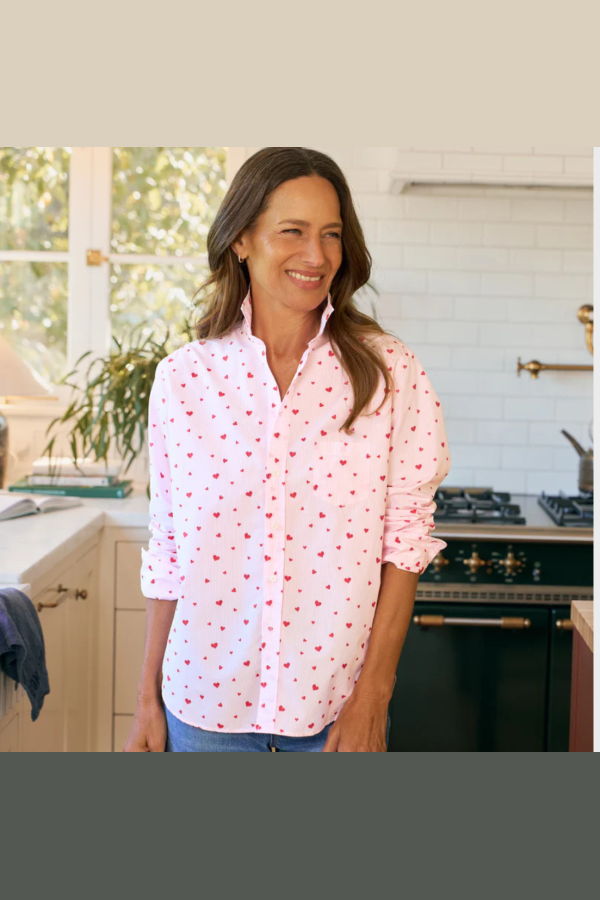 Frank & Eileen Eileen Relaxed Button-Up Shirt - Pink Stripe Hearts