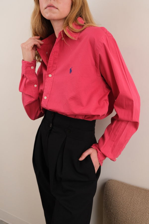 Hermine Vintage 90s Raspberry Ralph Lauren Cotton Button Down Shirt - Pink