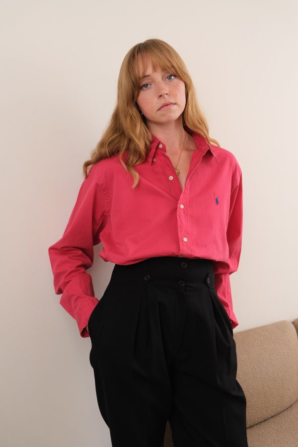 Hermine Vintage 90s Raspberry Ralph Lauren Cotton Button Down Shirt - Pink