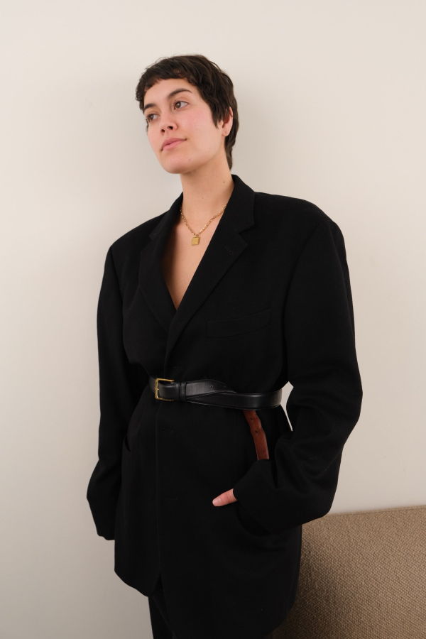 Hermine Vintage Obsidian Hugo Boss Wool Cashmere Three Button Blazer - Black