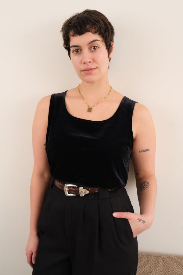 Hermine Vintage Sable Velvet Sleeveless Top - Black