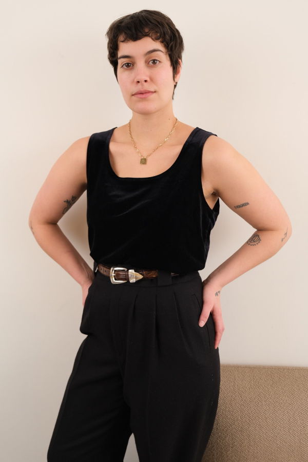 Hermine Vintage Sable Velvet Sleeveless Top - Black
