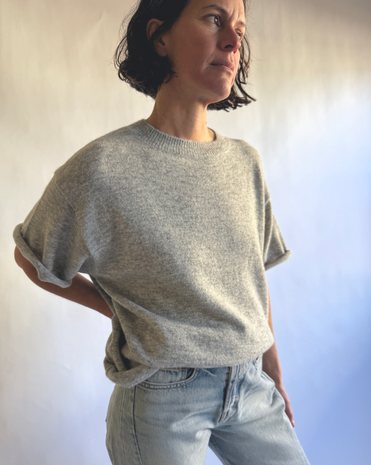 MAMÈNE Boyfriend Knit Tee - Heather Grey - Image 1 of 2