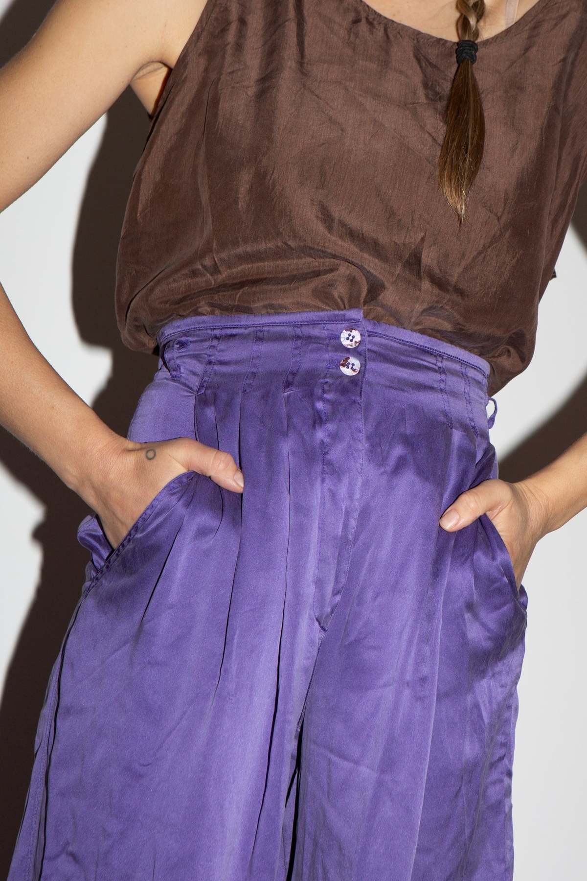 1980s Silk Trousers - Mauve - Image 2 of 3