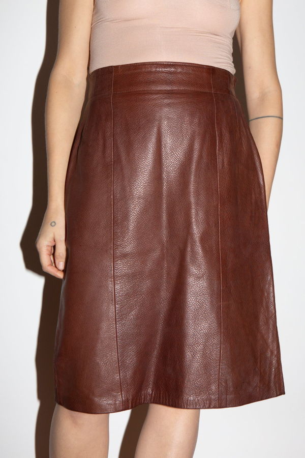 Leather Pencil Skirt - Brown
