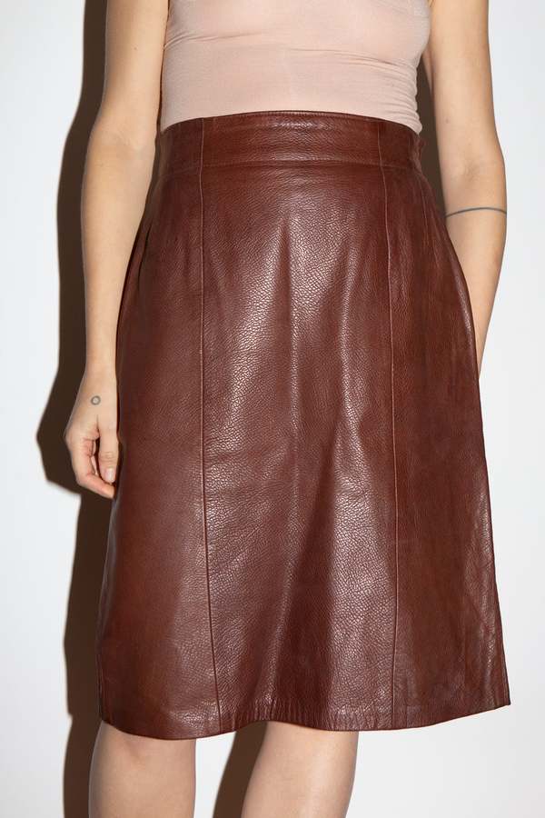 Grain Leather Skirt - Chestnut Brown Grain Leather Skirt - Chestnut Brown