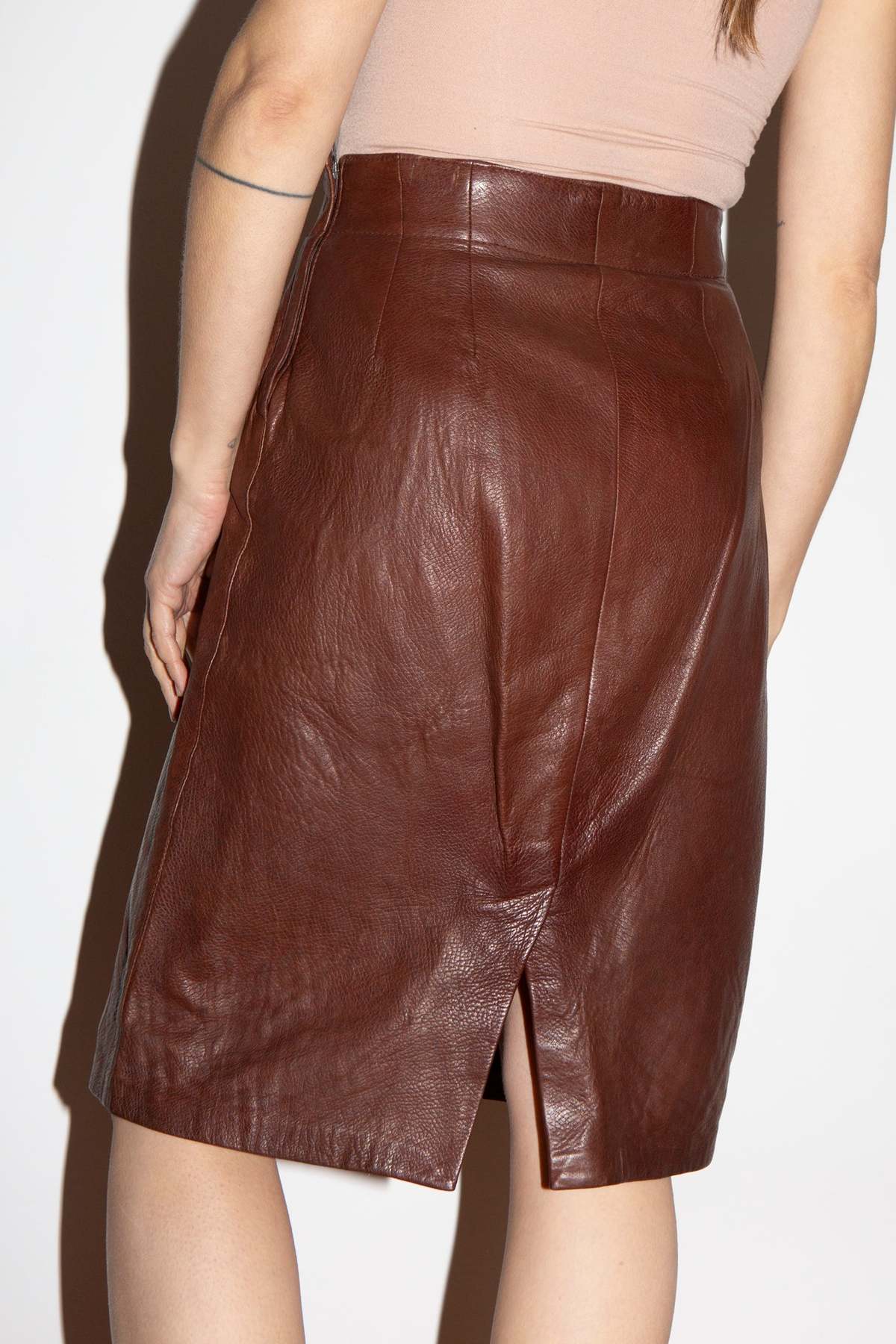 Grain Leather Skirt - Chestnut Brown - Image 2 of 2
