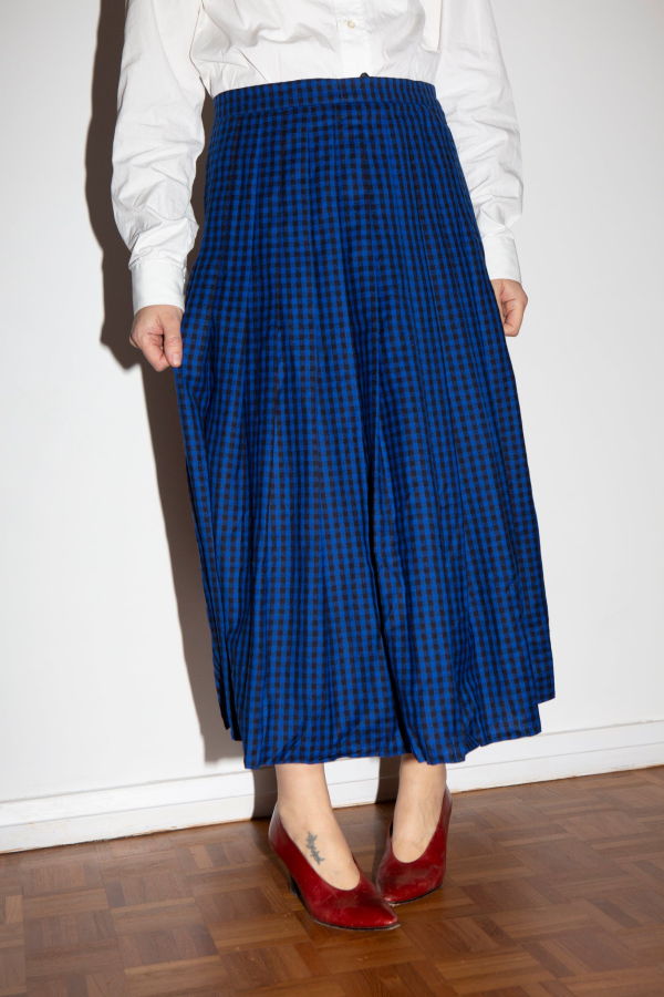 Gingham Wool Skirt - Royal Blue