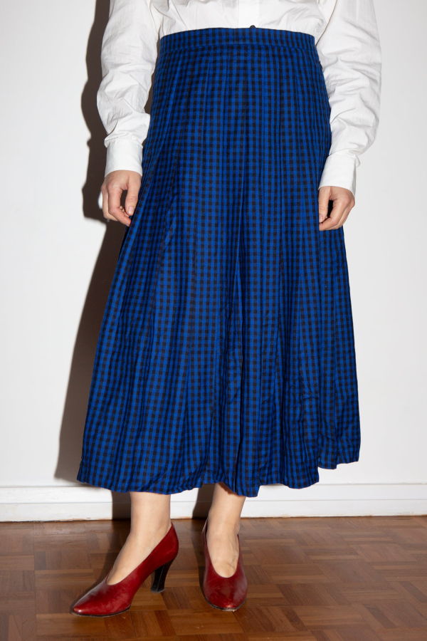 Gingham Wool Skirt - Royal Blue