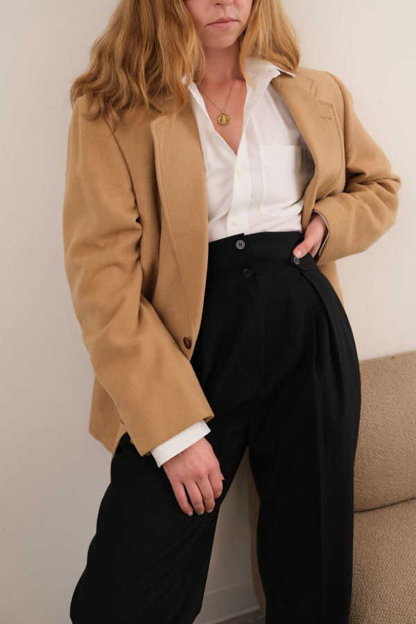 Hermine Vintage Sand Camel Hair Two Button Blazer