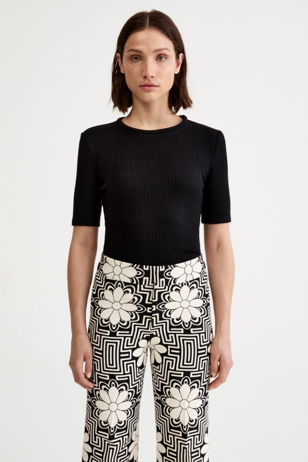 Smythe Elbow Sleeve Knit Crewneck Sweater - Black