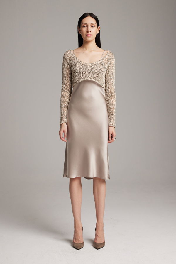 VOZ Marble Loose Knit Crop Sweater - Sand