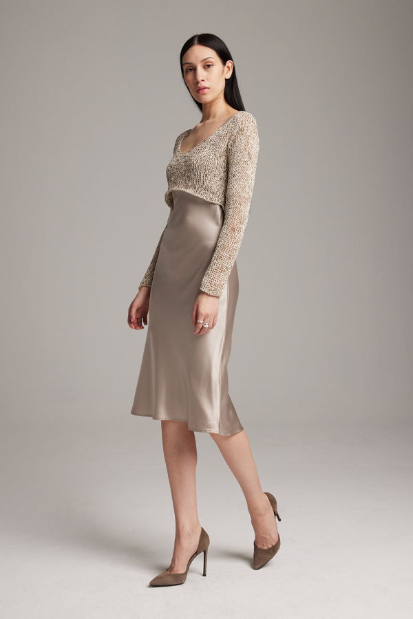 VOZ Marble Loose Knit Crop Sweater - Sand