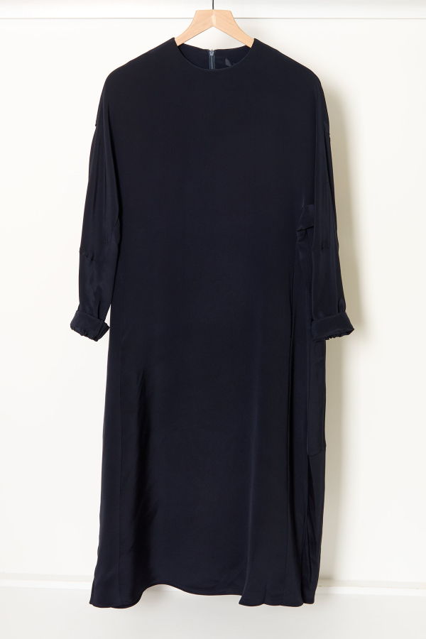 Tibi 4-Ply Silk Long Sleeve Cocoon Dress - Dark Navy