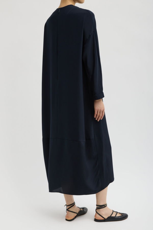 Tibi 4-Ply Silk Long Sleeve Cocoon Dress - Dark Navy