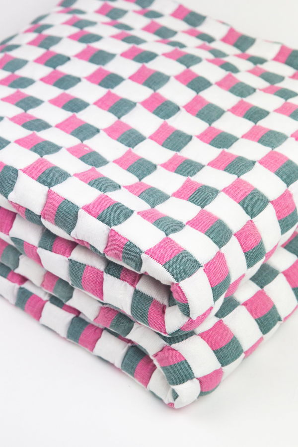 Archive New York Quilted Suzani Throw Blanket - Pink/Green