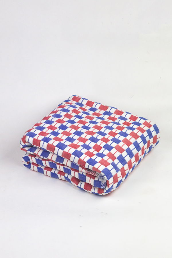 Archive New York Quilted Suzani Throw Blanket - Red/Blue
