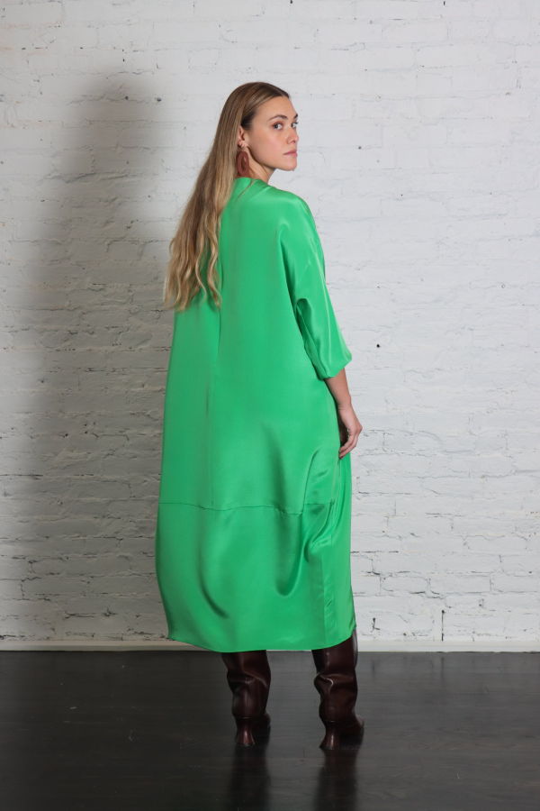 Tibi 4 Ply Silk Long Sleeve Cocoon Dress - Green