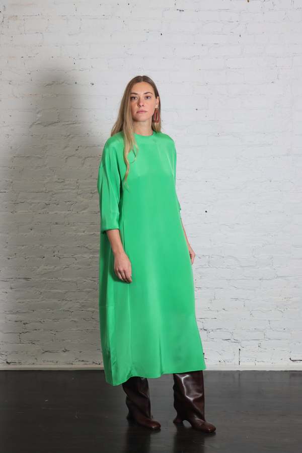 tibi silk long dress Tibi 4 Ply Silk Long Sleeve Cocoon Dress
