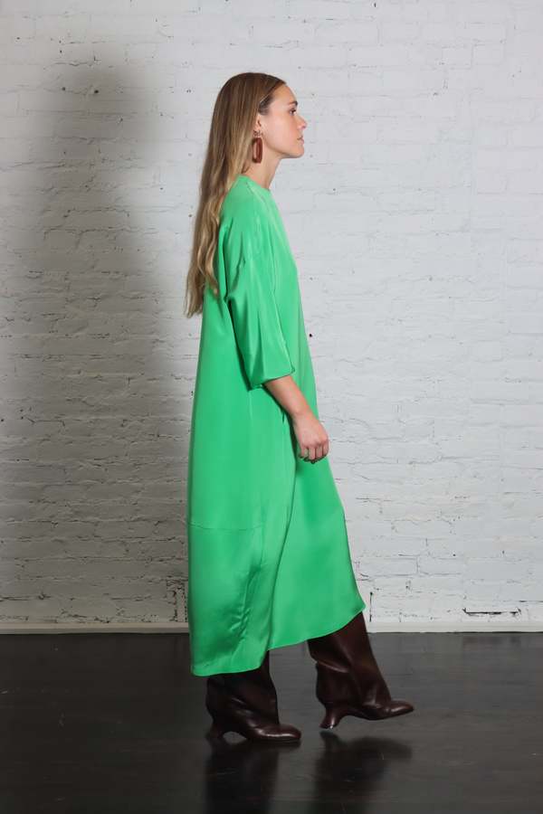 tibi green dress 4 Ply Silk Long Sleeve Cocoon Printed dress