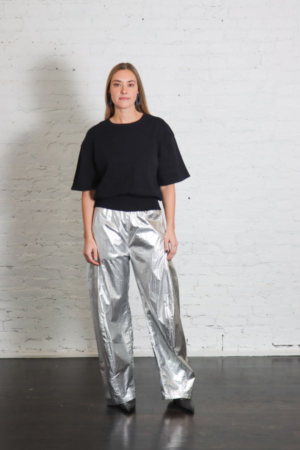 Tibi Metallic Nylon Winslow Pant - Silver
