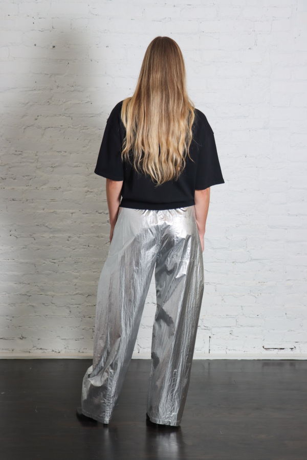 Tibi Metallic Nylon Winslow Pant - Silver