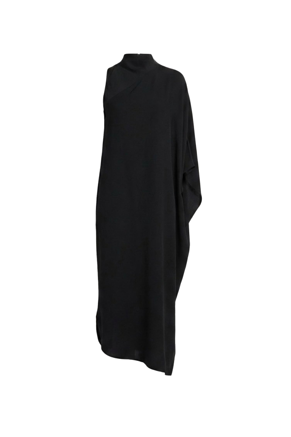 Madison Maison x Julie Harrah Crinkle Asymmetric Mockneck Dress - Black