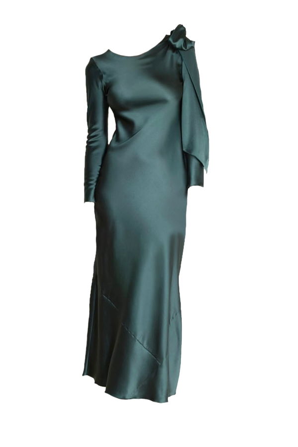 Madison Maison x Julie Harrah Jill Bias Cut Silk Dress - Deep Forest Green