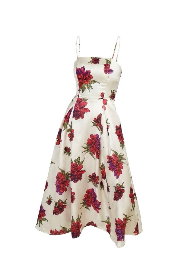 Madison Maison x Julie Harrah Kelly One-Shoulder Dress - Red Peony Floral