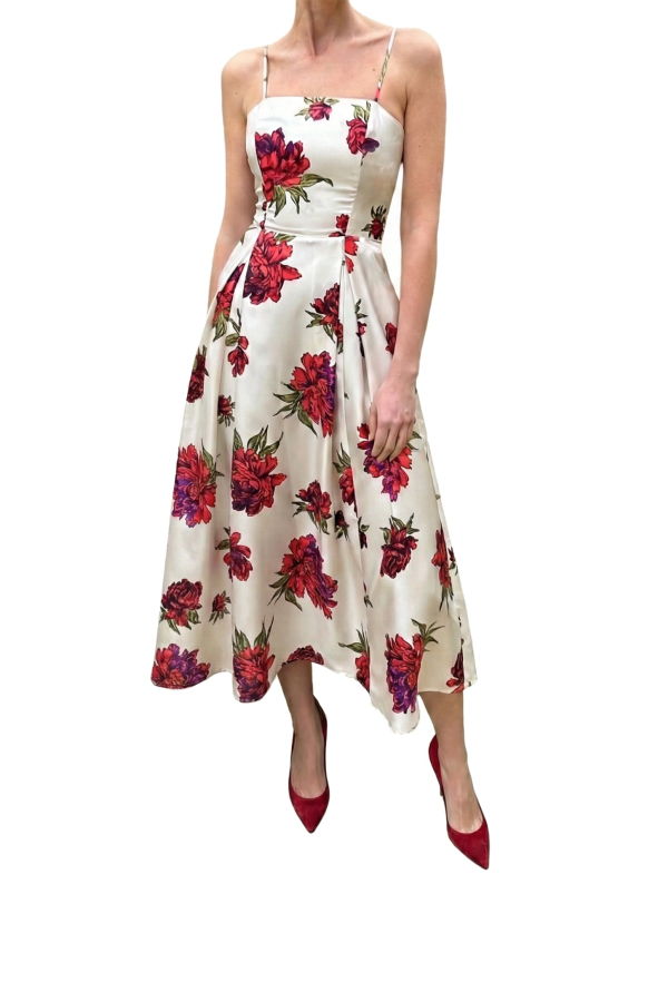 Madison Maison x Julie Harrah Kelly One-Shoulder Dress - Red Peony Floral