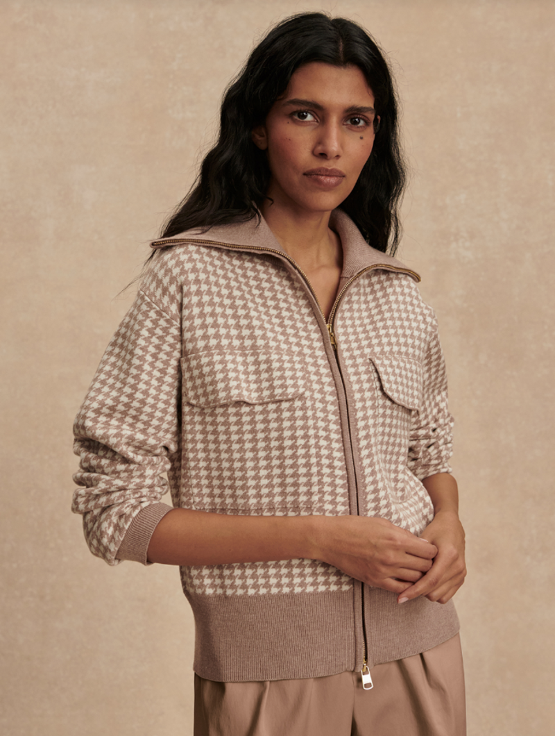 Varley Ablett Jacquard Knit Jacket - Taupe