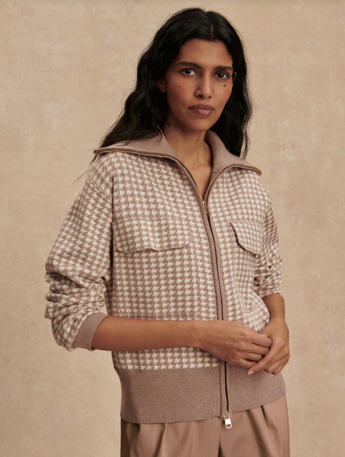 Varley Ablett Jacquard Knit Jacket - Taupe - Image 4 of 4