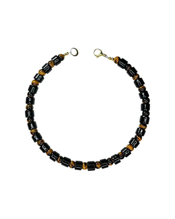 Her New Tribe Tap and Tigers Eye Bead One Necklace - Brown