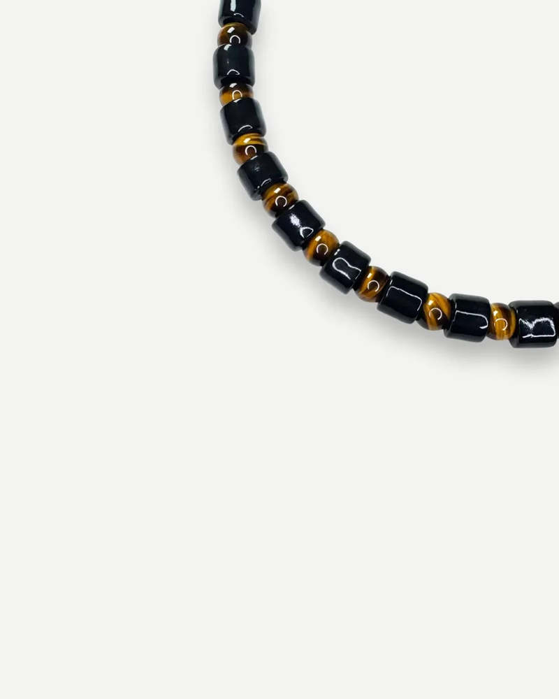 Her New Tribe Tap and Tigers Eye Bead One Necklace - Brown
