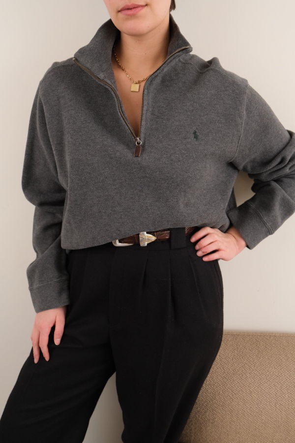 Hermine Vintage 90s Ralph Lauren Cotton Quarter Zip Pullover Sweater - Gray