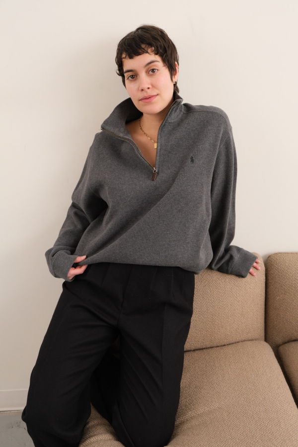 Hermine Vintage 90s Ralph Lauren Cotton Quarter Zip Pullover Sweater - Gray