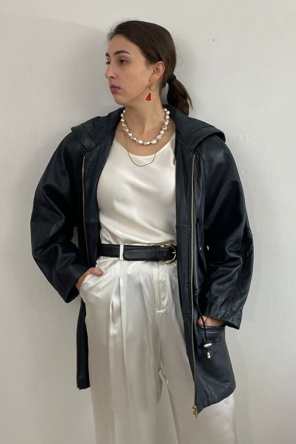 G III Vintage 90s Hooded Leather Jacket - Black