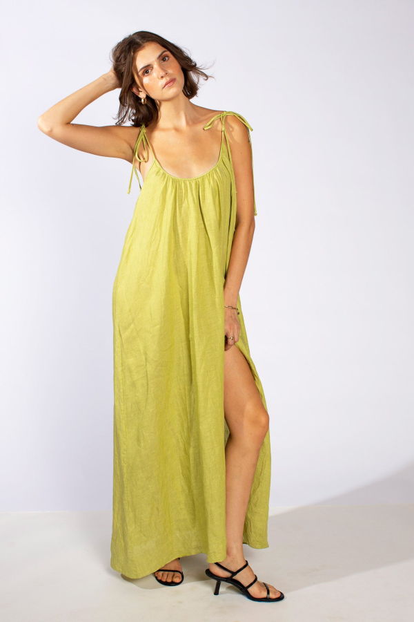 Loup Charmant Amelia Slip Dress in Linen - Apple