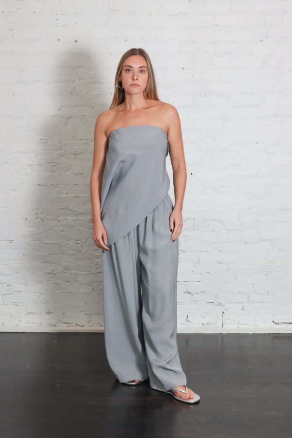 St. Agni Strapless Asymmetric Drape Top - Mist