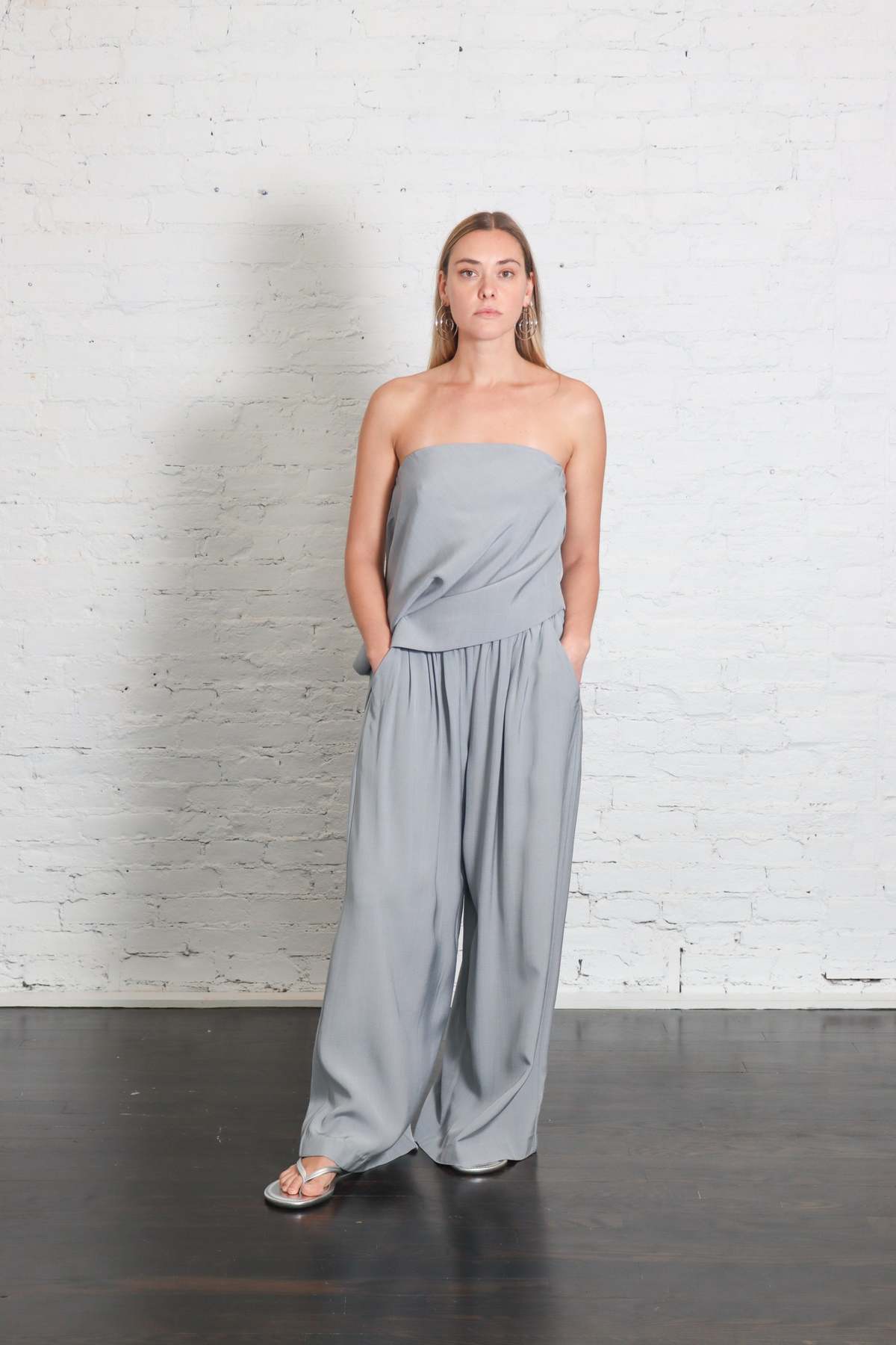 St. Agni Strapless Asymmetric Drape Top - Mist - Image 3 of 7