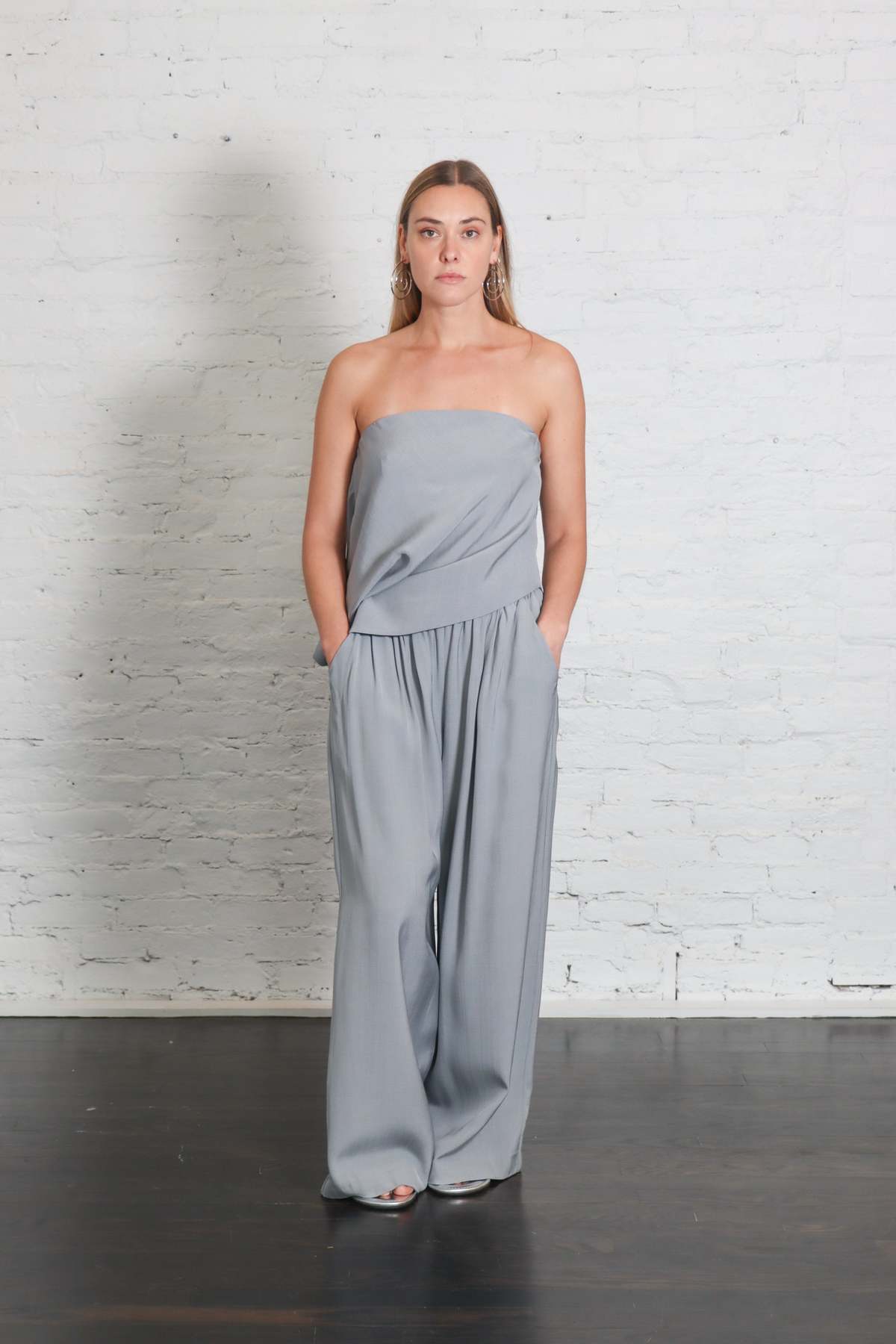 St. Agni Strapless Asymmetric Drape Top - Mist - Image 4 of 7