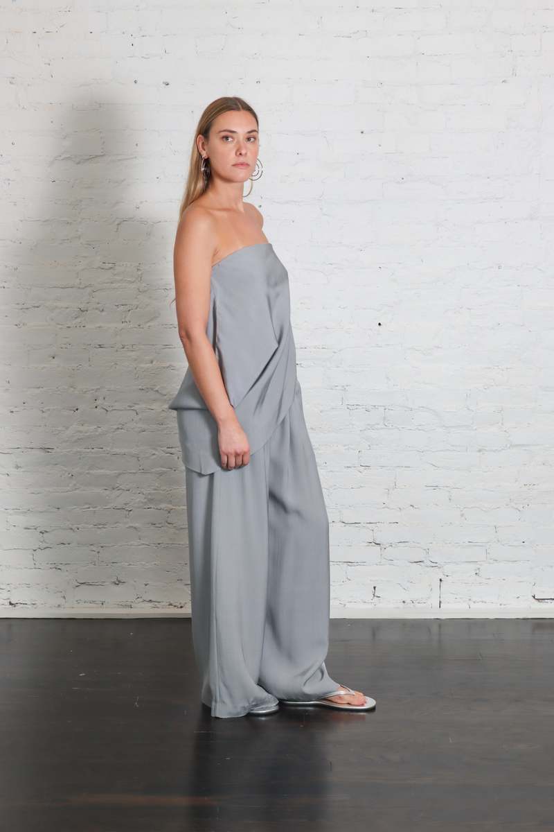 St. Agni Strapless Asymmetric Drape Top - Mist