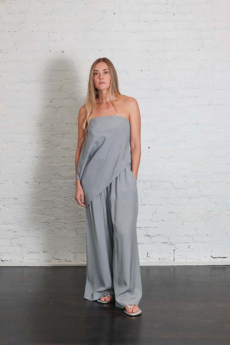 St. Agni Strapless Asymmetric Drape Top - Mist
