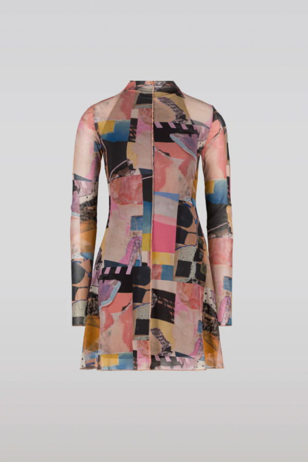 SAEMDI Collage Mesh Mini Dress