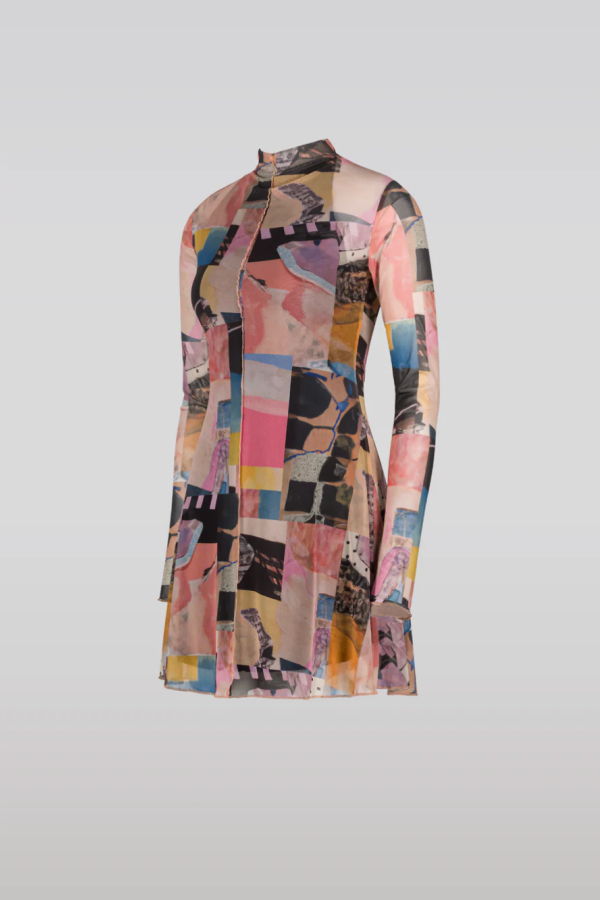 SAEMDI Collage Mesh Mini Dress