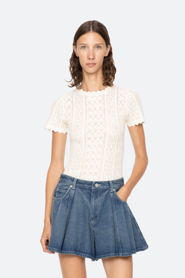 Sea NY Georgia Knit S/S Top Sweater - Cream