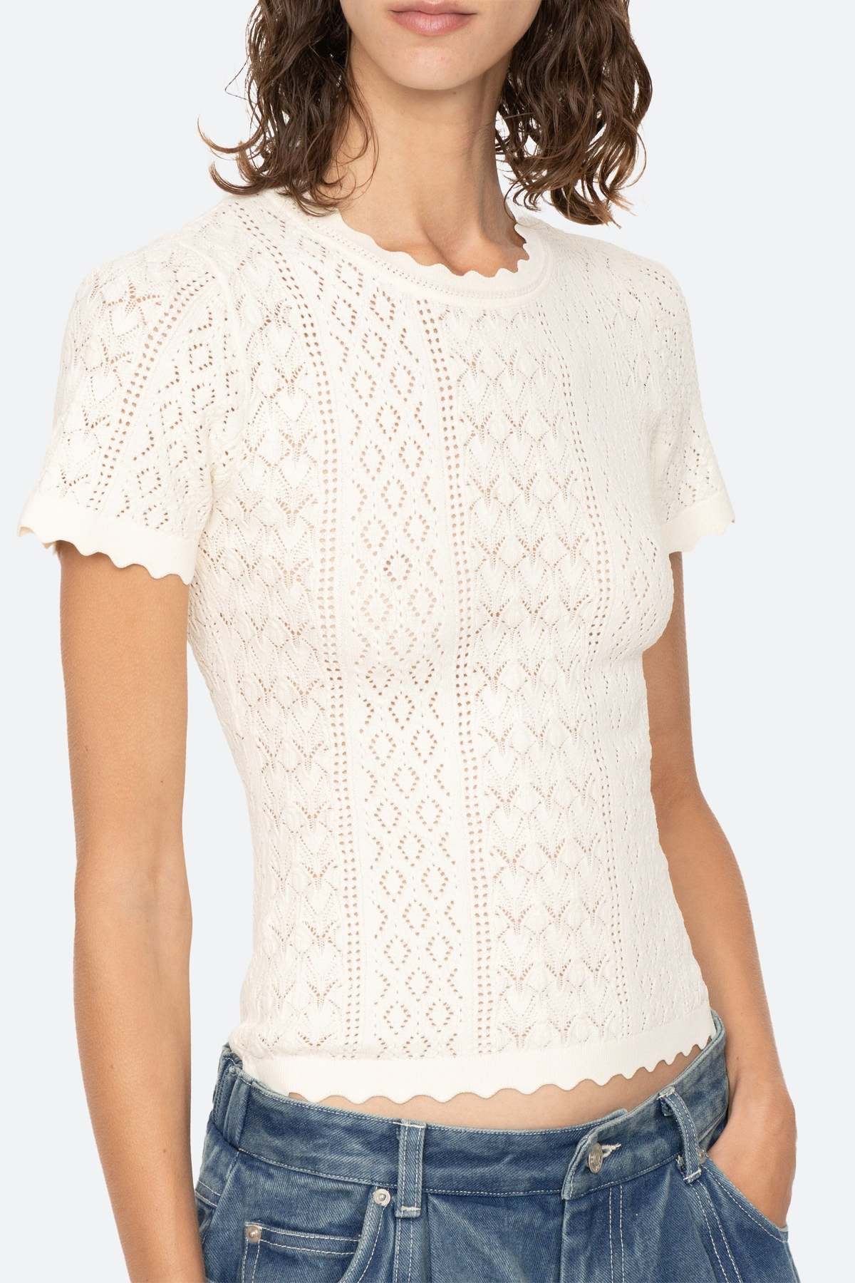 Sea NY Georgia Knit S/S Top Sweater - Cream - Image 3 of 3