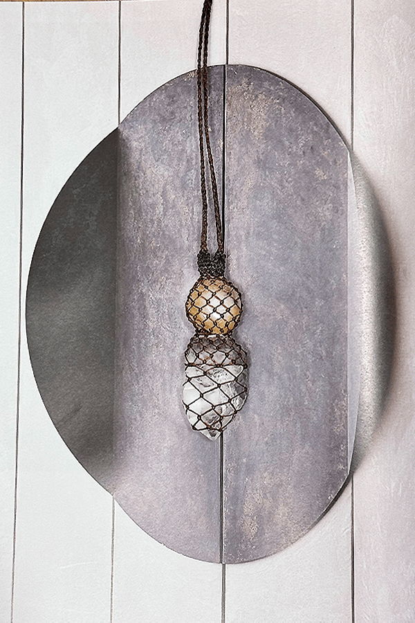 Carina Schott Dbl. Terminated Quartz Peach Quartz in Black Cord Necklace