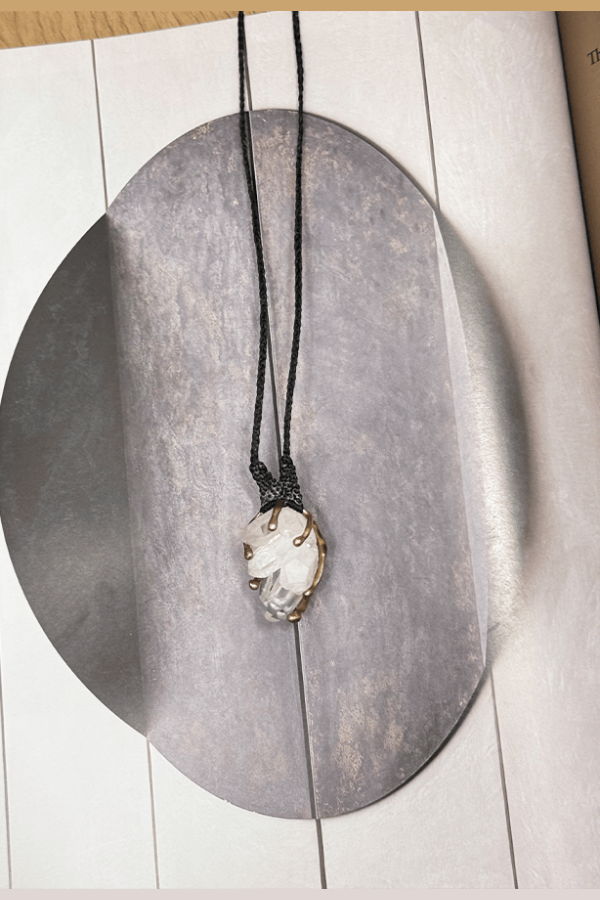 Carina Schott Quartz Cluster In Bronze With Black Cord Necklace